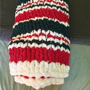Chunky Plush Striped Throw Blanket in Red, Green & White